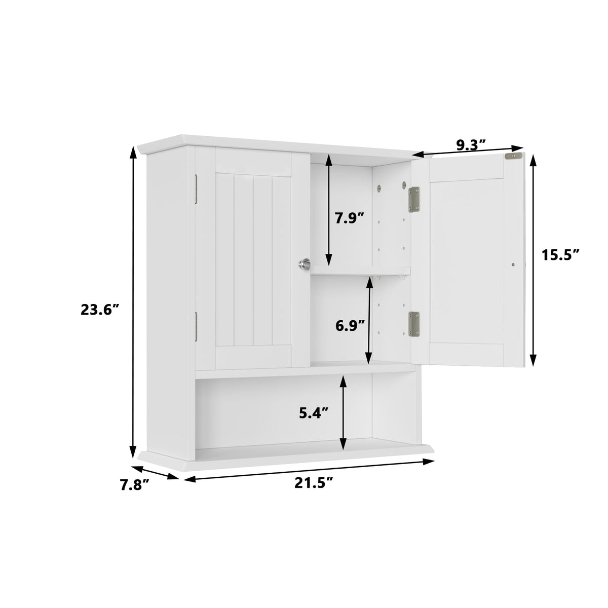 Smuxee white wall cabinet compact size fits small bathrooms or laundry rooms.