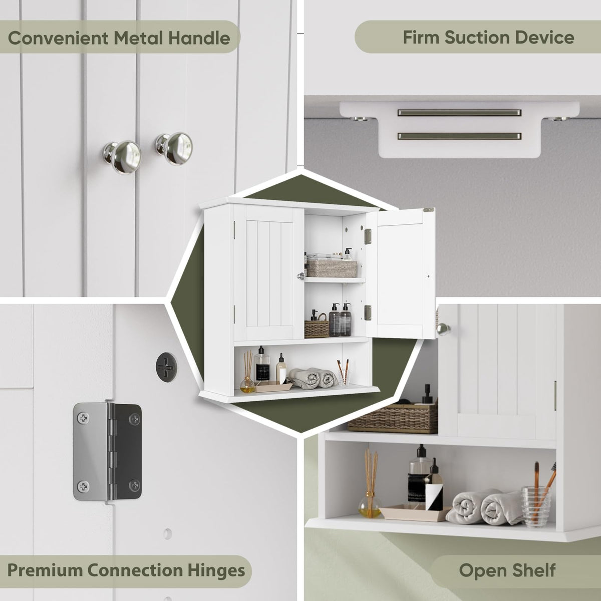 Smuxee white cabinet over-toilet installation saves floor space.