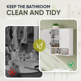 Smuxee bathroom cabinet interior with hidden shelf protects privacy and items.