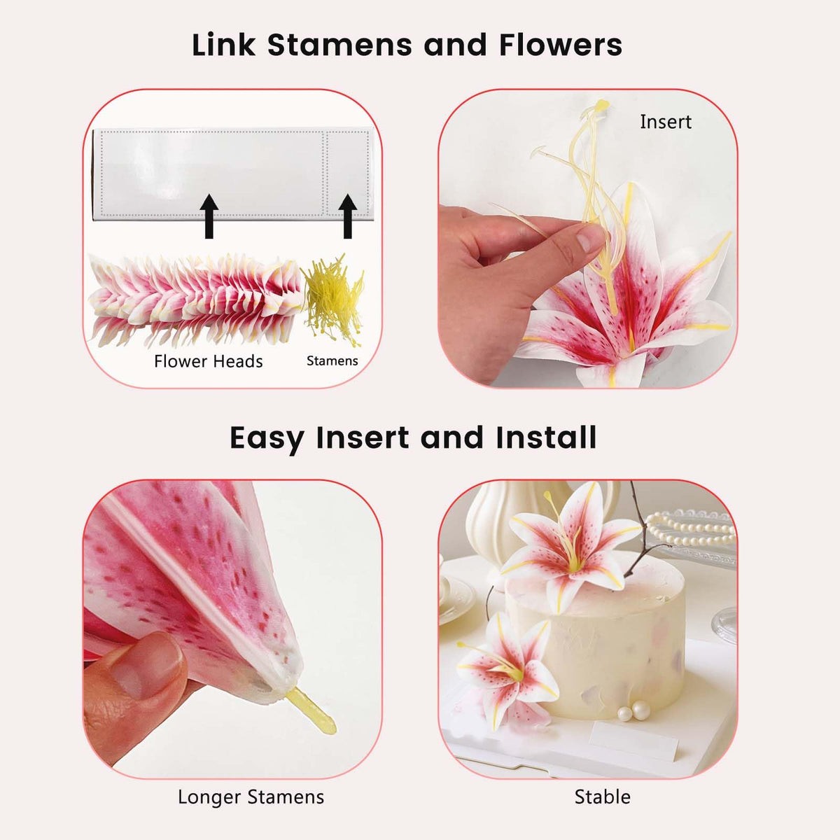SNAIL GARDEN fade-resistant silk lily heads stay vibrant in indoor or outdoor displays.