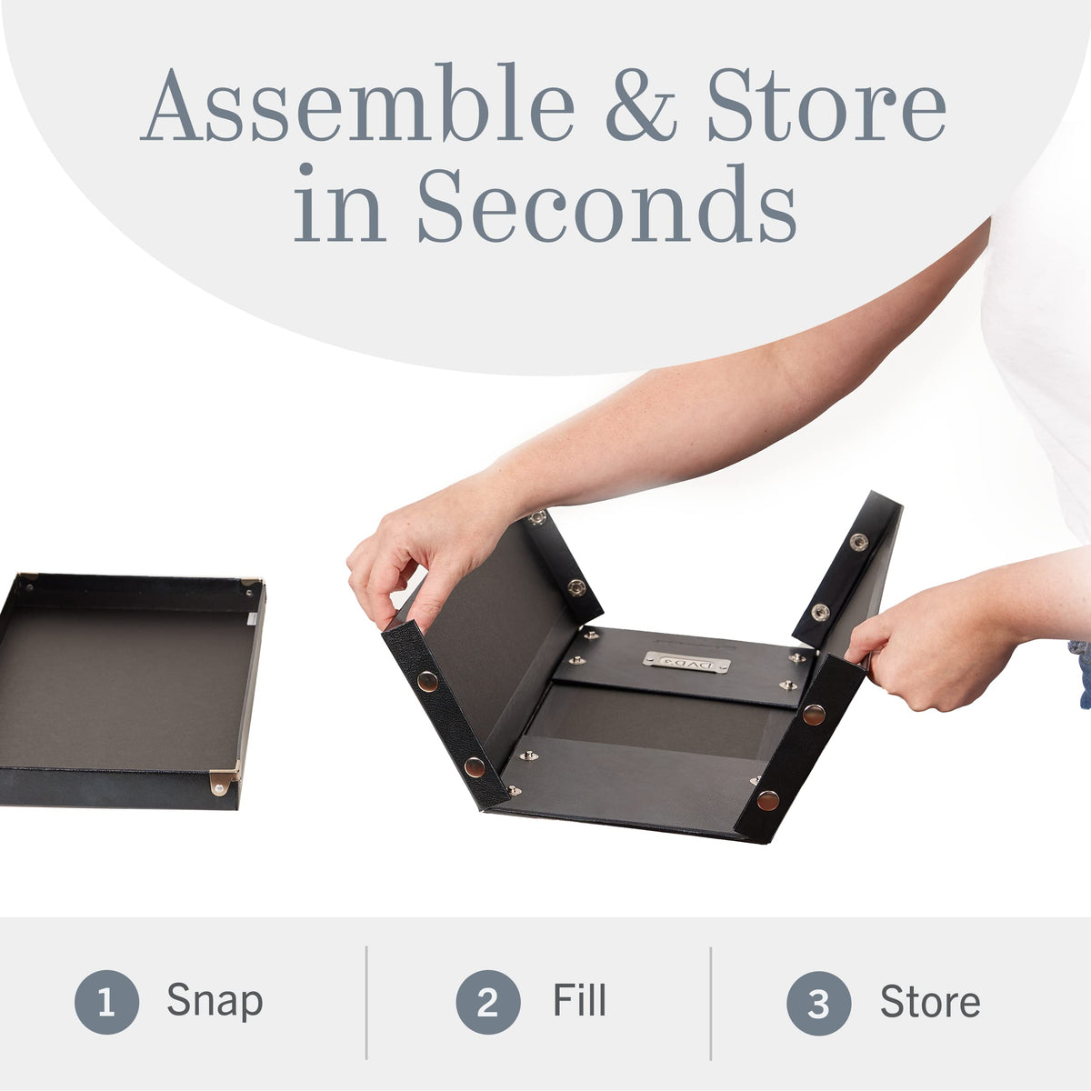 Snap-N-Store assembly diagram shows tool-free setup process.