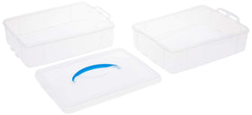 Snapware storage box is microwave, freezer, and dishwasher safe, easing cleanup.