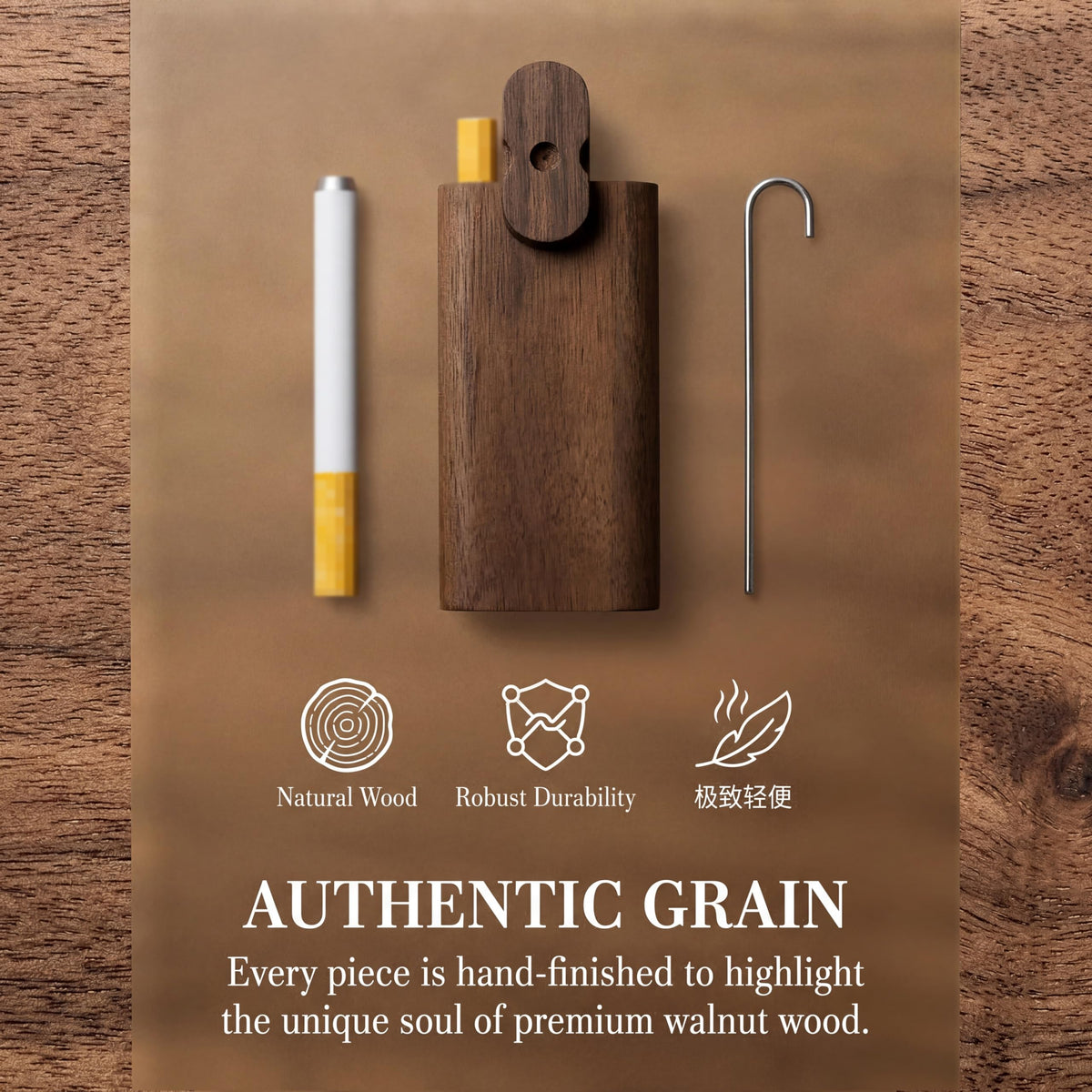 SNBYT One Hitter Box handmade in walnut wood highlighting warm grain and durability.
