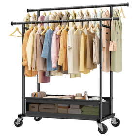 Snhomee clothes rack with double rod design for expanded hanging space and easy organization