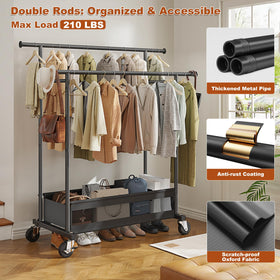 Snhomee clothes rack with fabric storage basket for organized, protected items