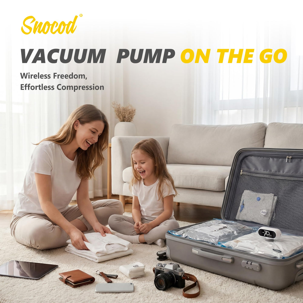 SNOCOD rechargeable pump with 1500mAh battery for wireless travel use