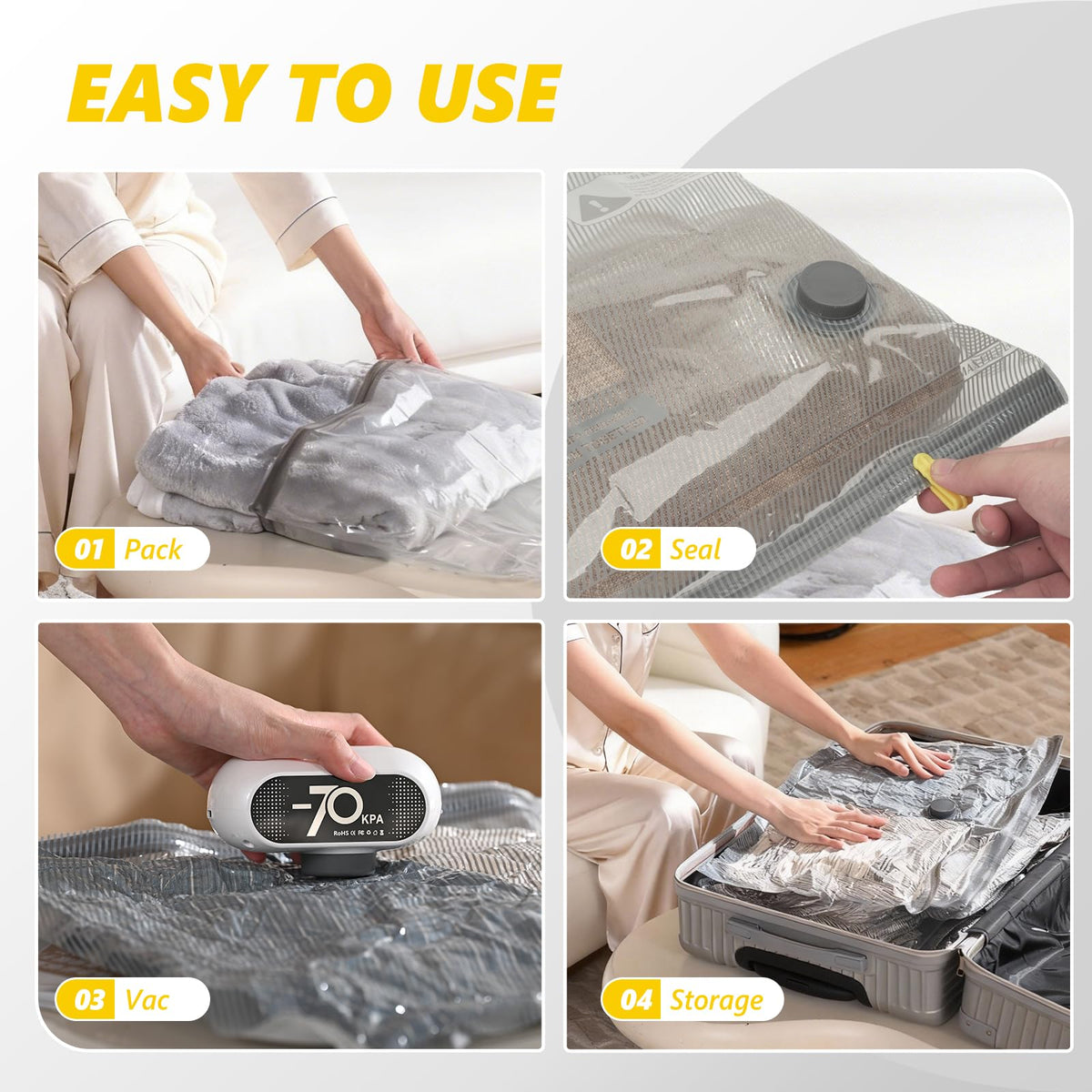 SNOCOD vacuum bags suit both travel and home organization