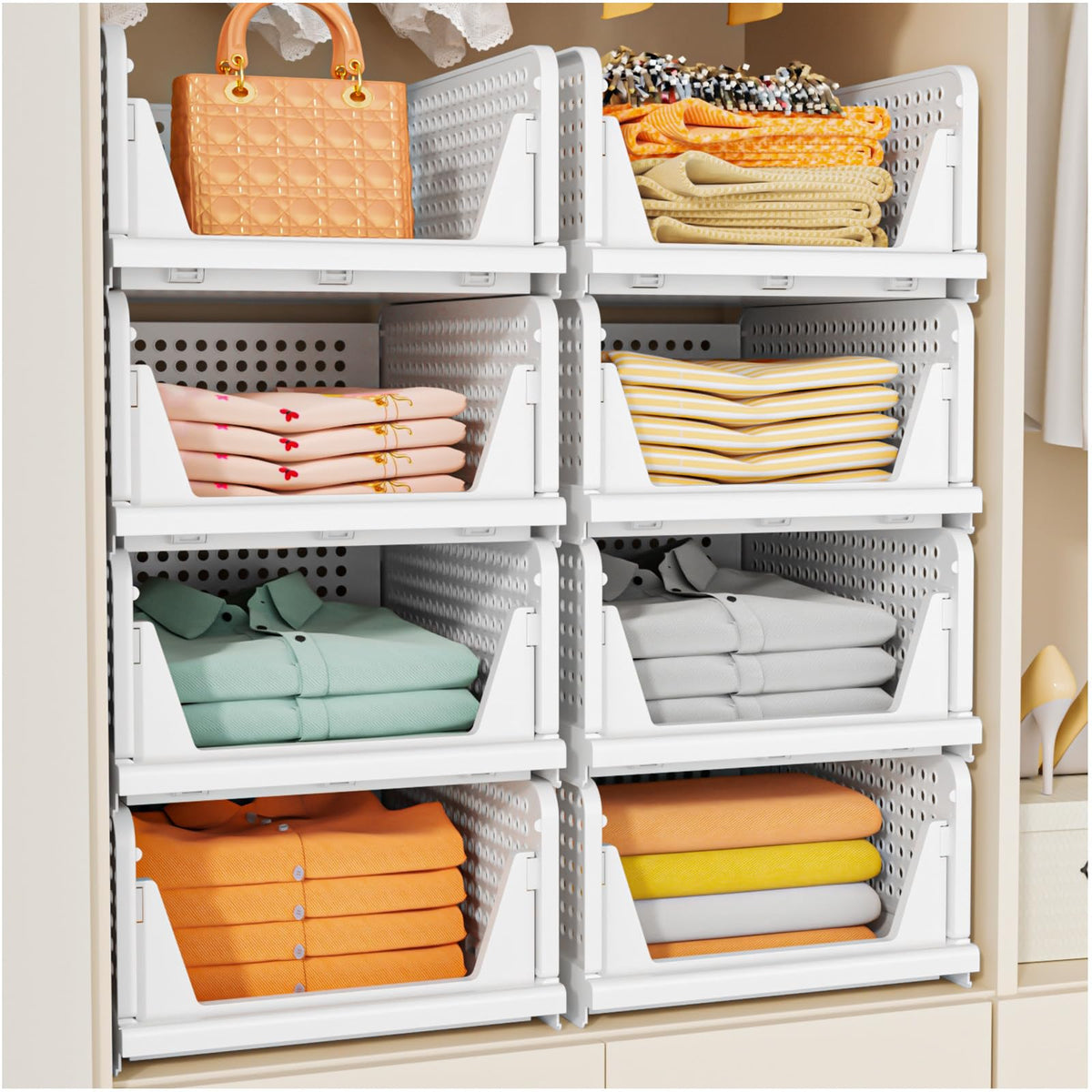 SNSLXH 5-pack stackable closet basket in white for organized storage.