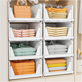 SNSLXH 5-pack stackable closet basket in white for organized storage.