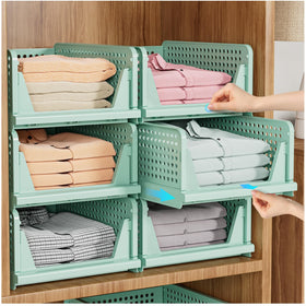 SNSLXH 5-pack stackable closet organizer in main view for organized wardrobe.