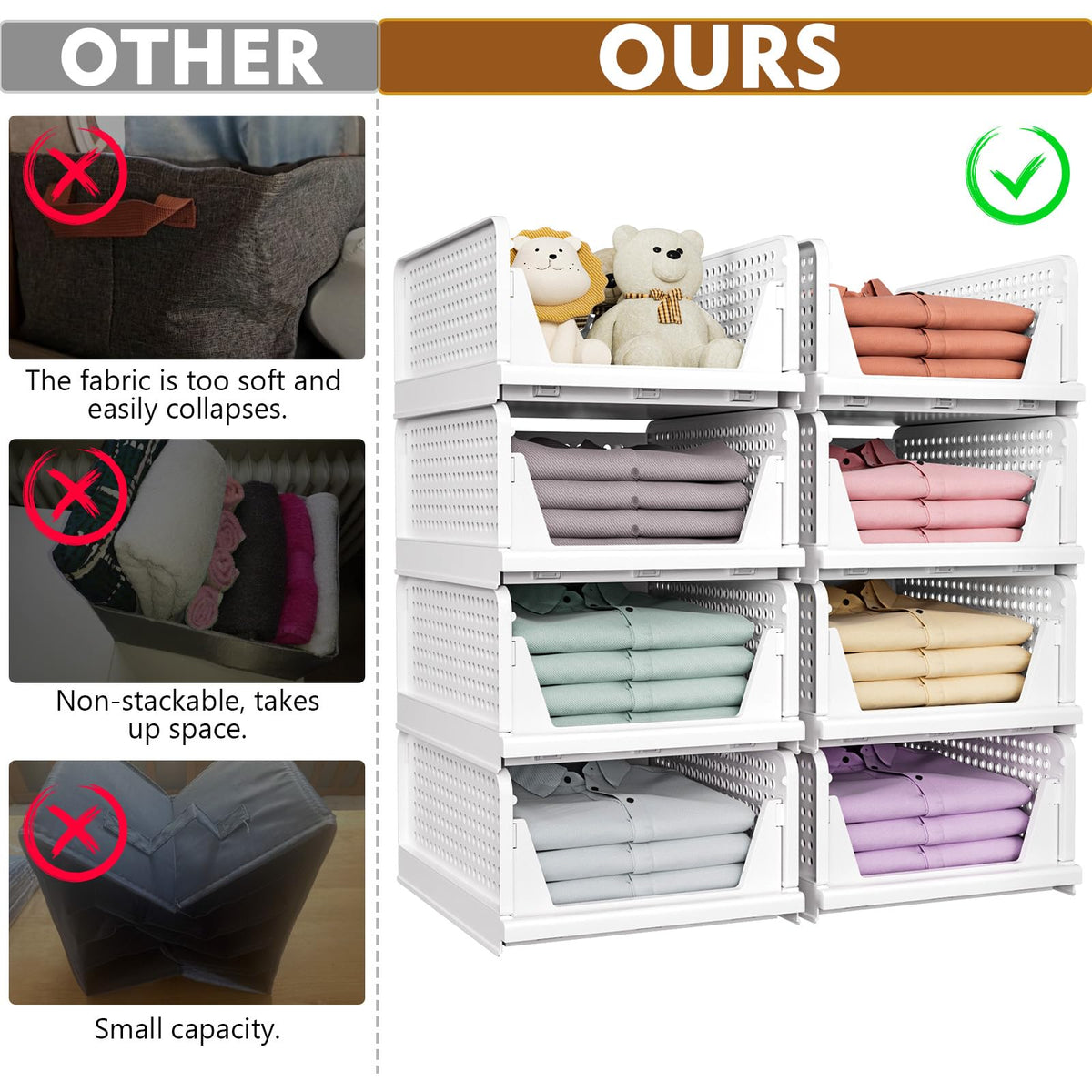 SNSLXH stackable closet bin 02 fits shelves neatly and saves space.