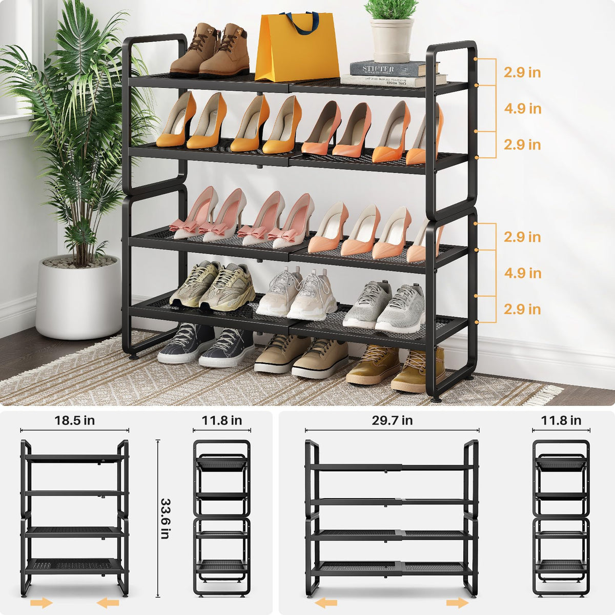 SNTD stackable design showcases scalable tiers for growing shoe storage.