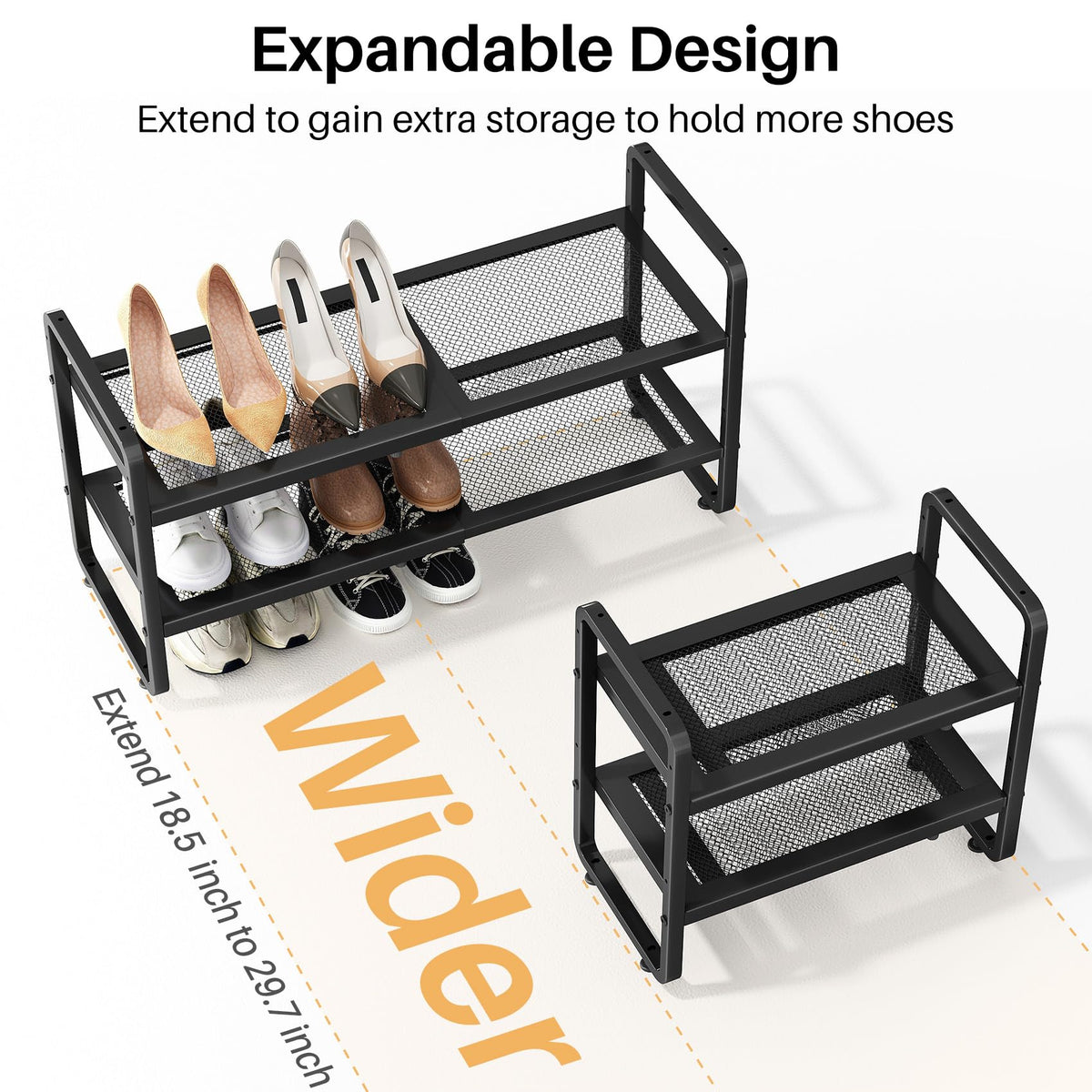 SNTD Shoe Rack heel-friendly shelves prevent tipping and damage