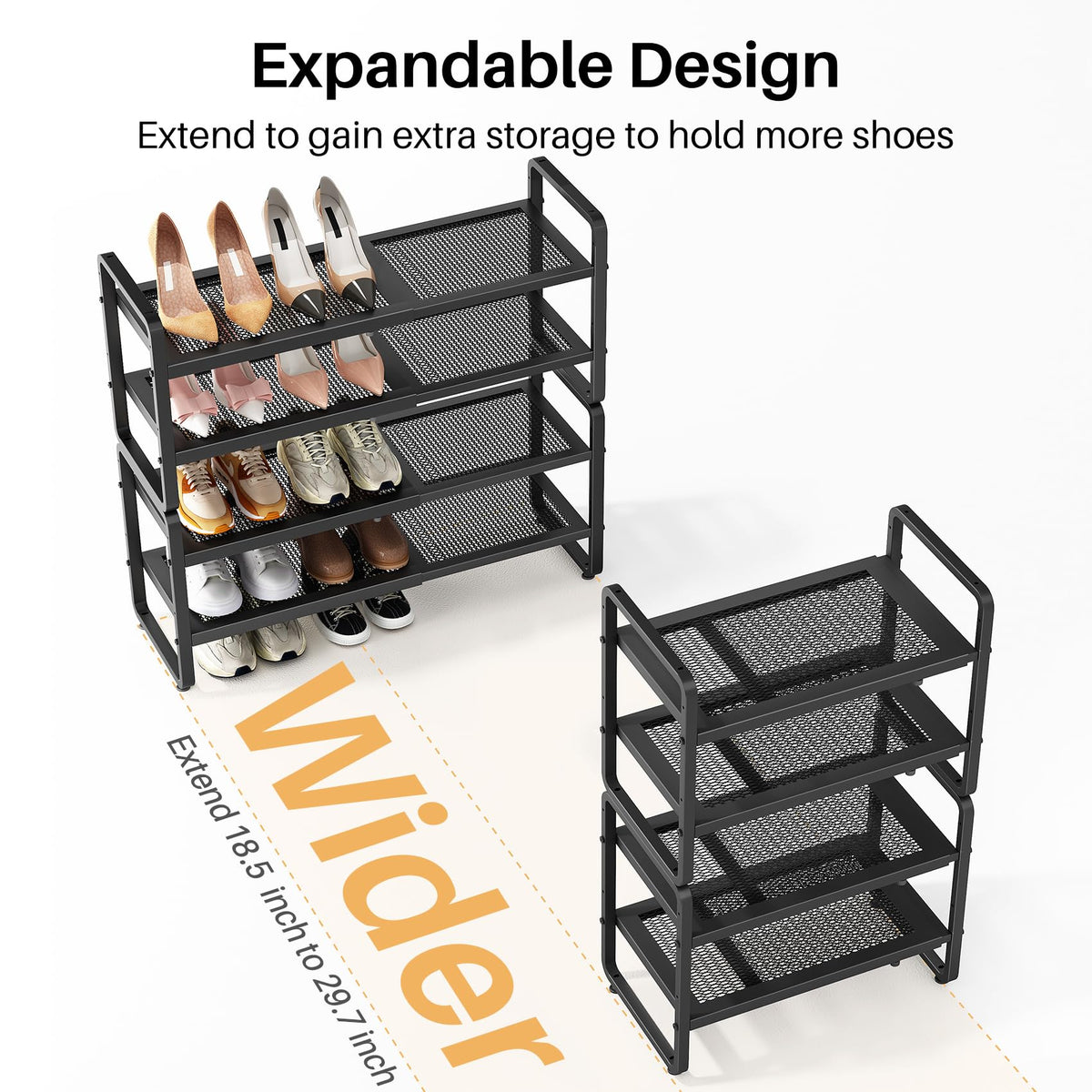 SNTD mesh shelves support heels securely without tipping.