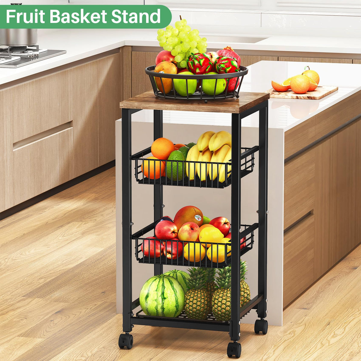 SNTD wood-top surface supports small appliances or jar storage