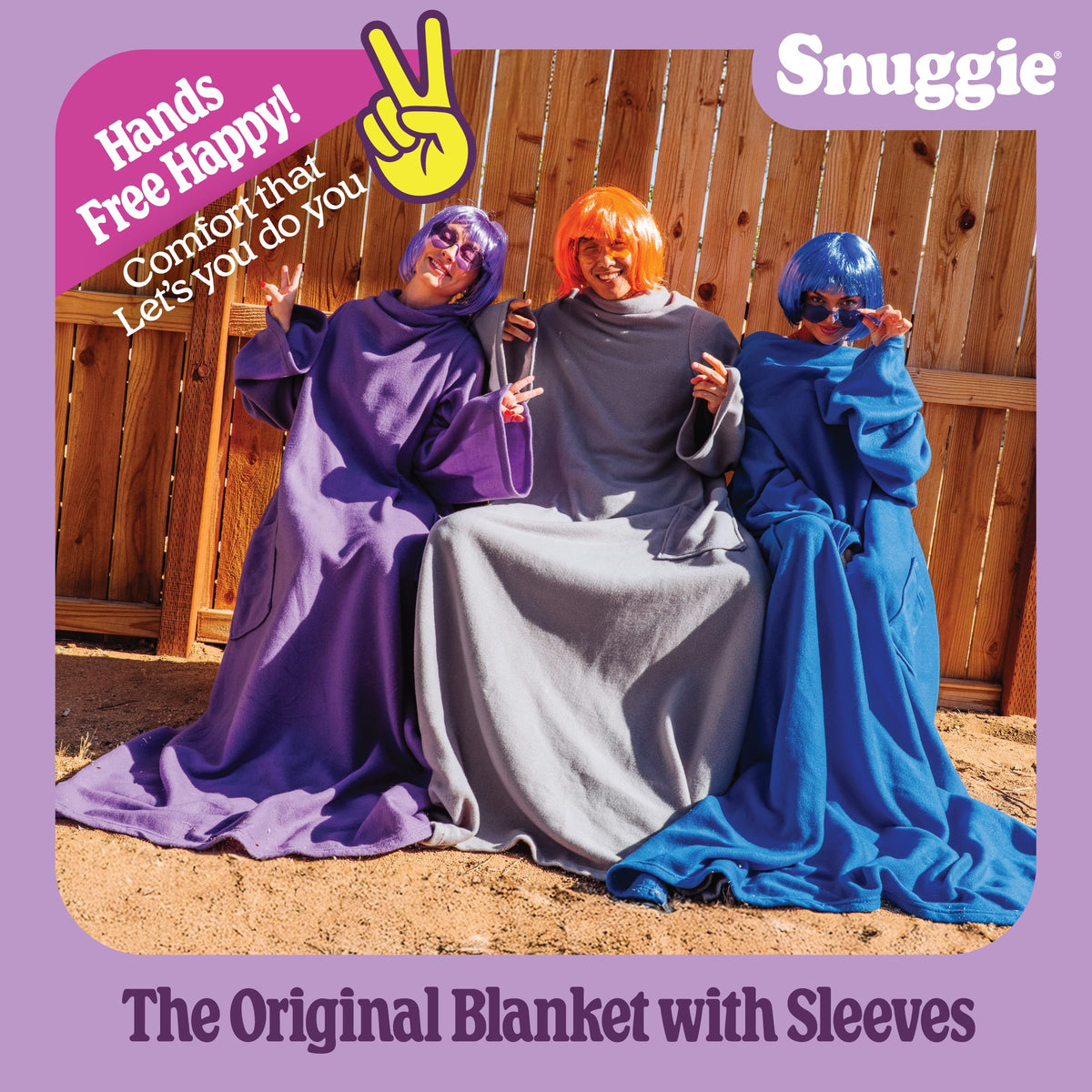 Snuggie pocket design keeps essentials within reach.