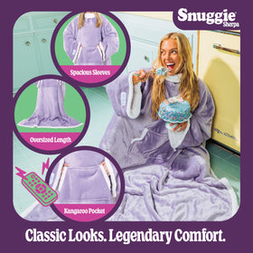 Snuggie sleeves provide roomy, hands-free lounging and mobility.