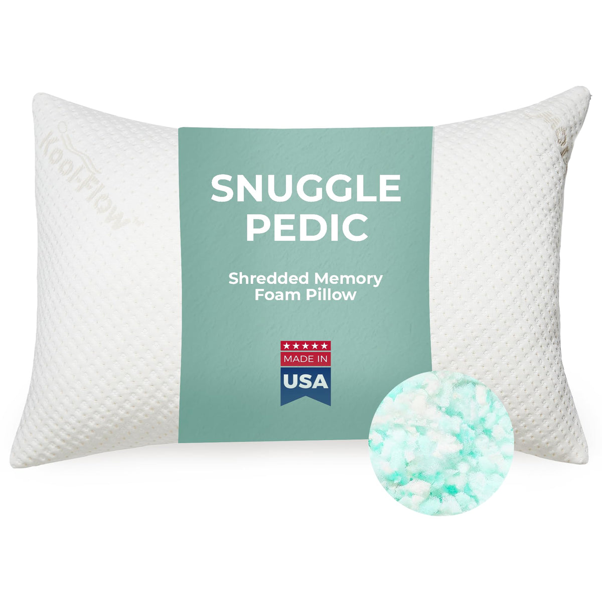 Snuggle-Pedic queen shredded memory foam pillow for side sleeping comfort.