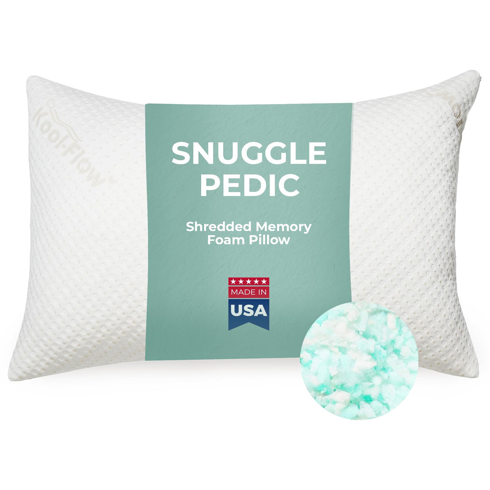 Snuggle-Pedic queen shredded memory foam pillow for side sleeping comfort.