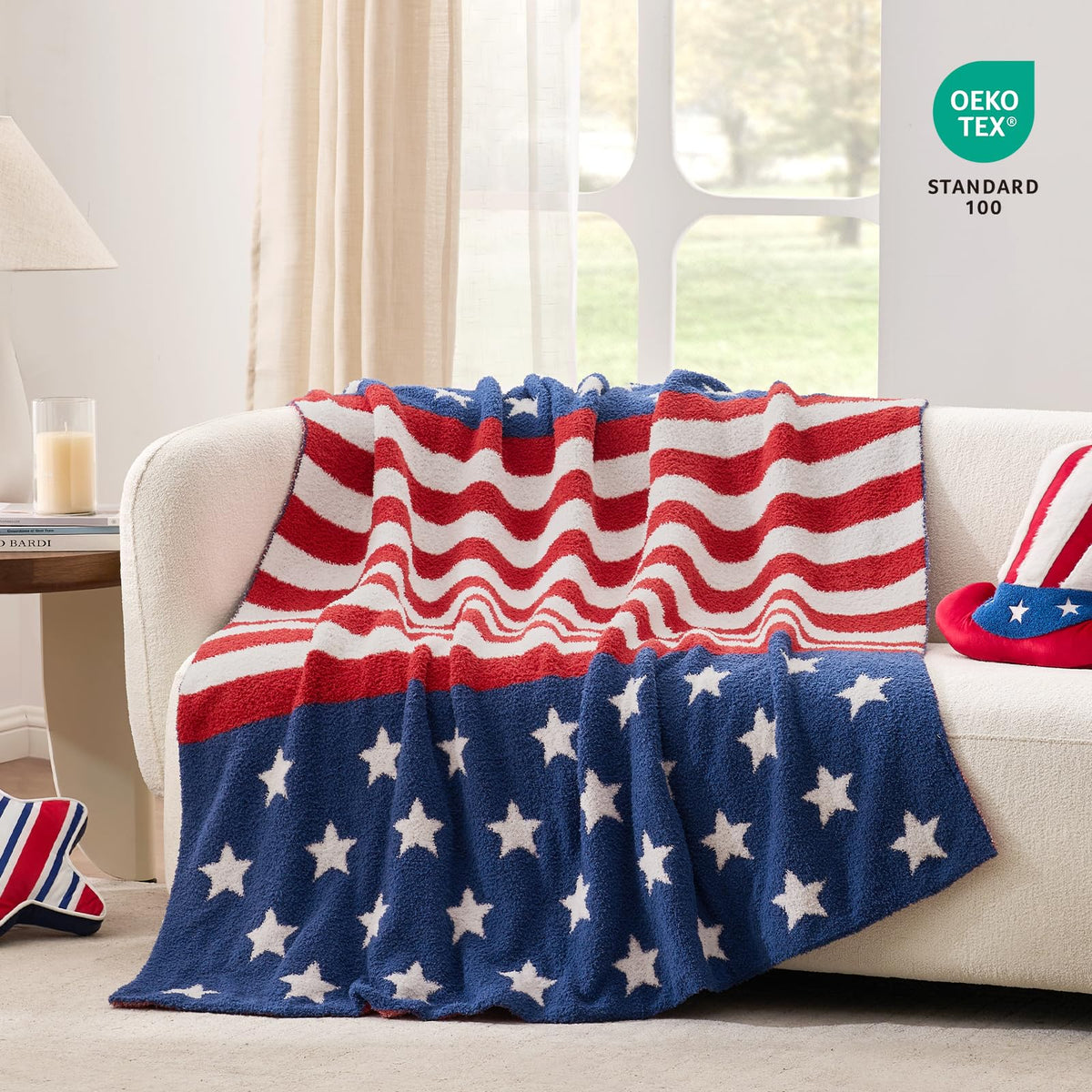 Snuggle Sac American Star Patriotic Throw packaged with bow enhancing gifting appeal