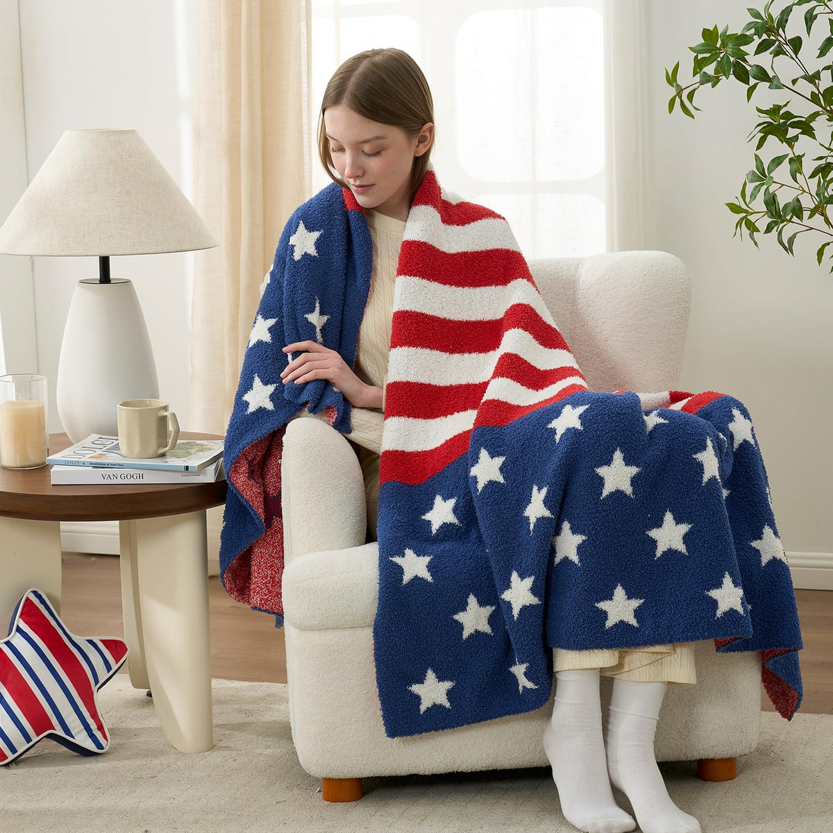 Snuggle Sac American Star Patriotic Throw gift-ready with bow for a thoughtful present option