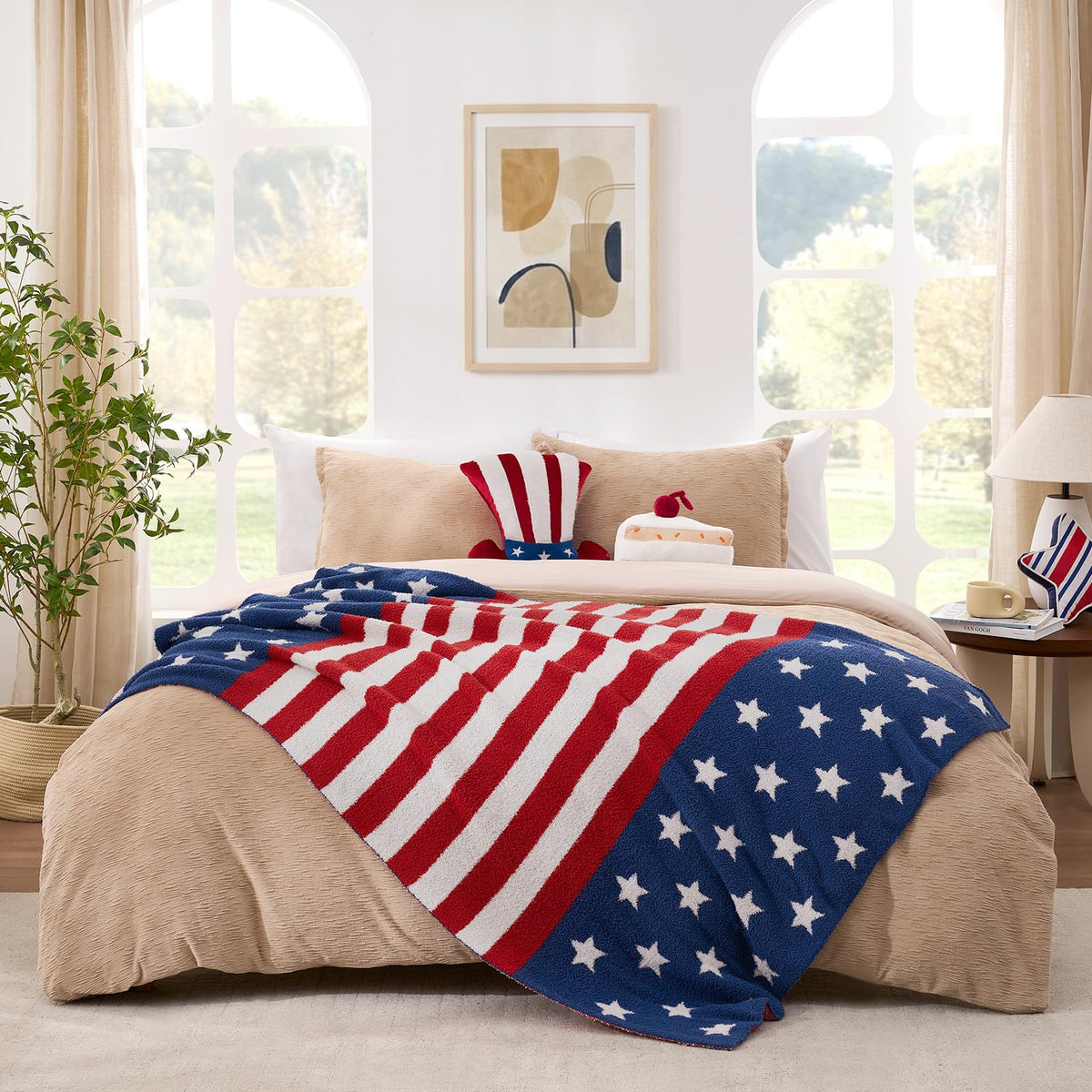 Snuggle Sac American Star Patriotic Throw on sofa showing cozy, family-friendly comfort