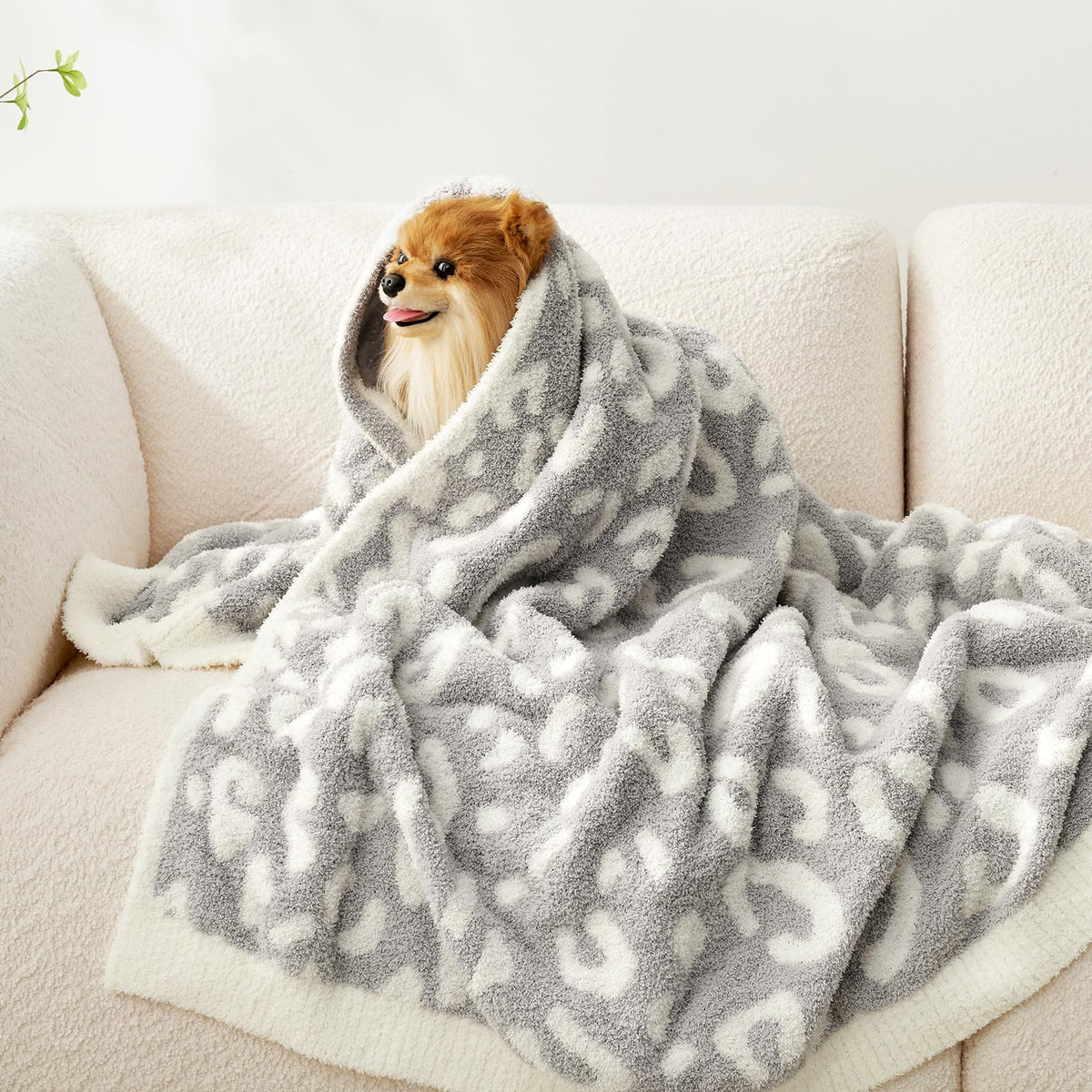 Snuggle Sac gift-ready leopard blanket arrives in ribbon packaging.