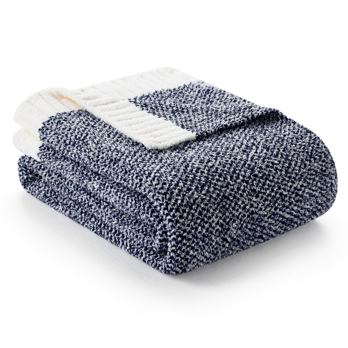 Snuggle Sac heather navy knit close-up shows plush texture for cozy warmth.