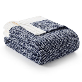 Snuggle Sac heather navy knit close-up shows plush texture for cozy warmth.