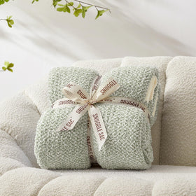 Snuggle Sac Heather Sage Green throw front view showing plush warmth for the living room