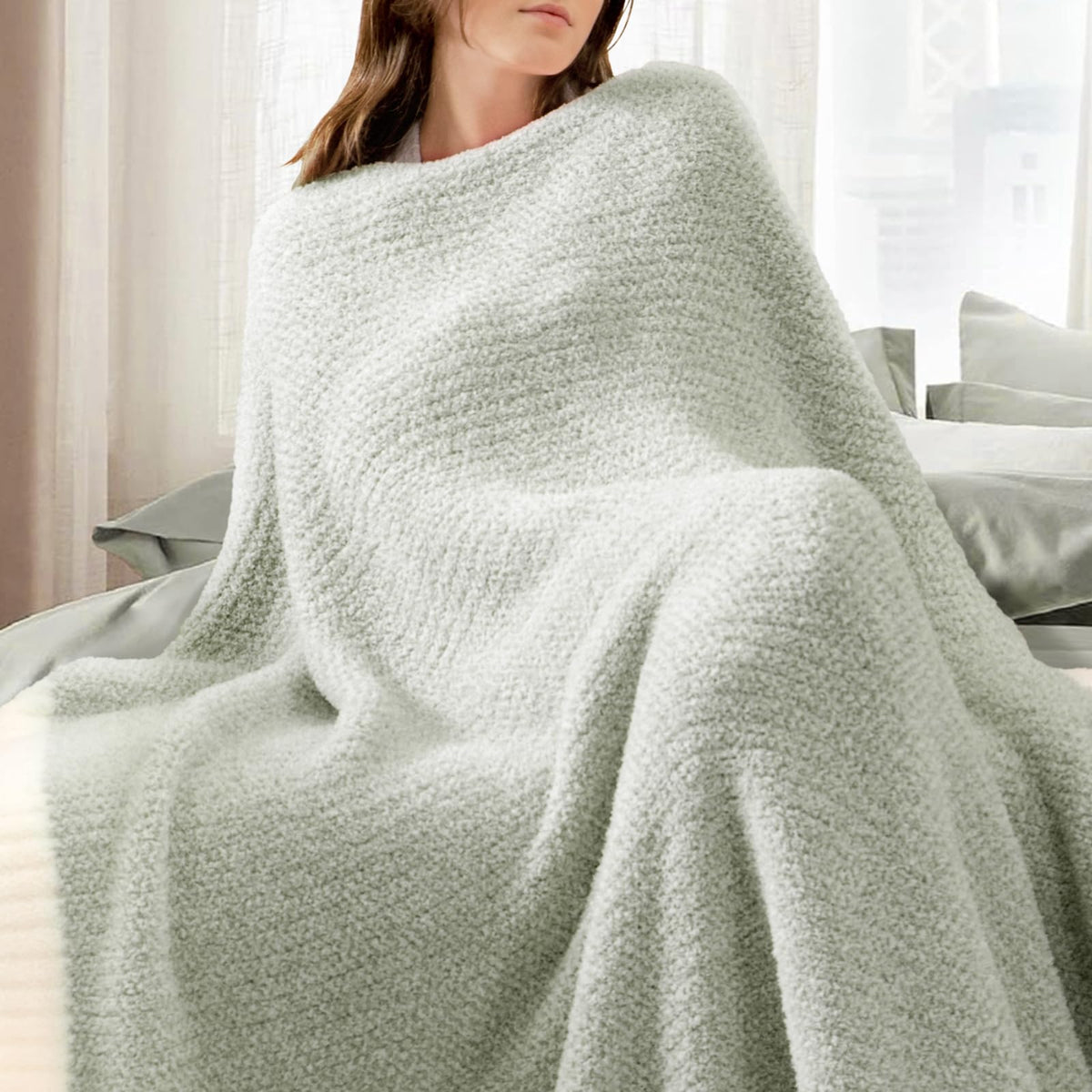 Snuggle Sac reversible heather design shown for versatile styling on both sides