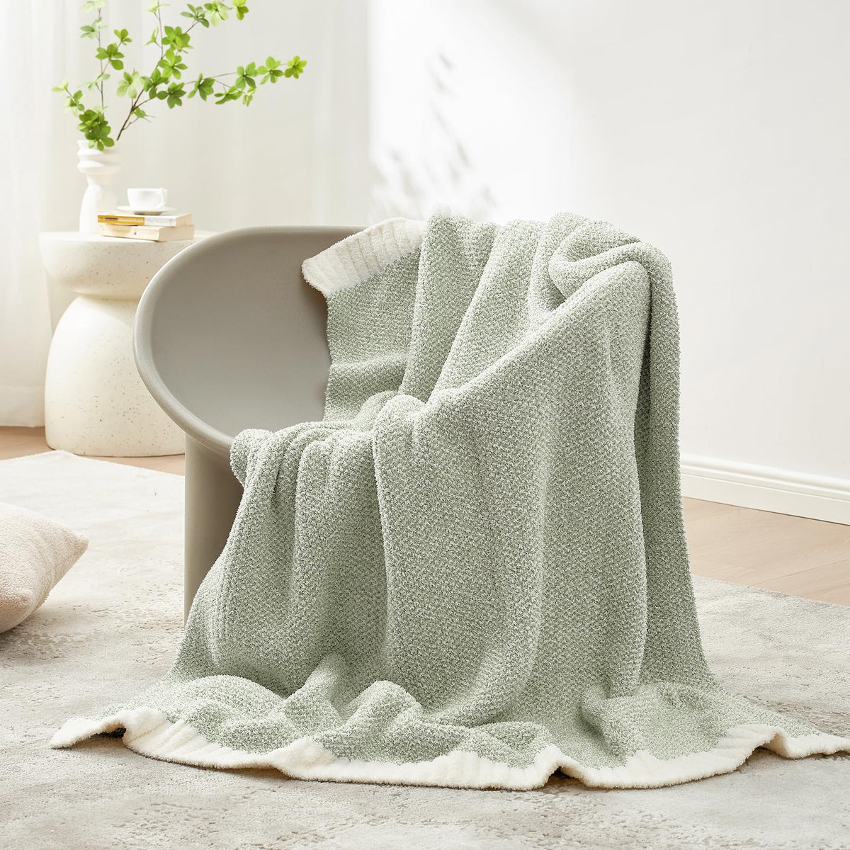 Snuggle Sac close-up of heather sage knit texture highlighting ultra-soft fabric