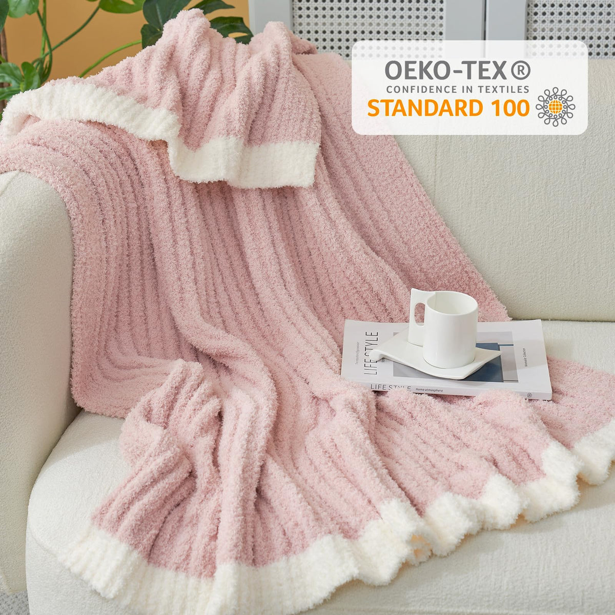 Ivory edge trim adds subtle contrast to the blanket’s look.