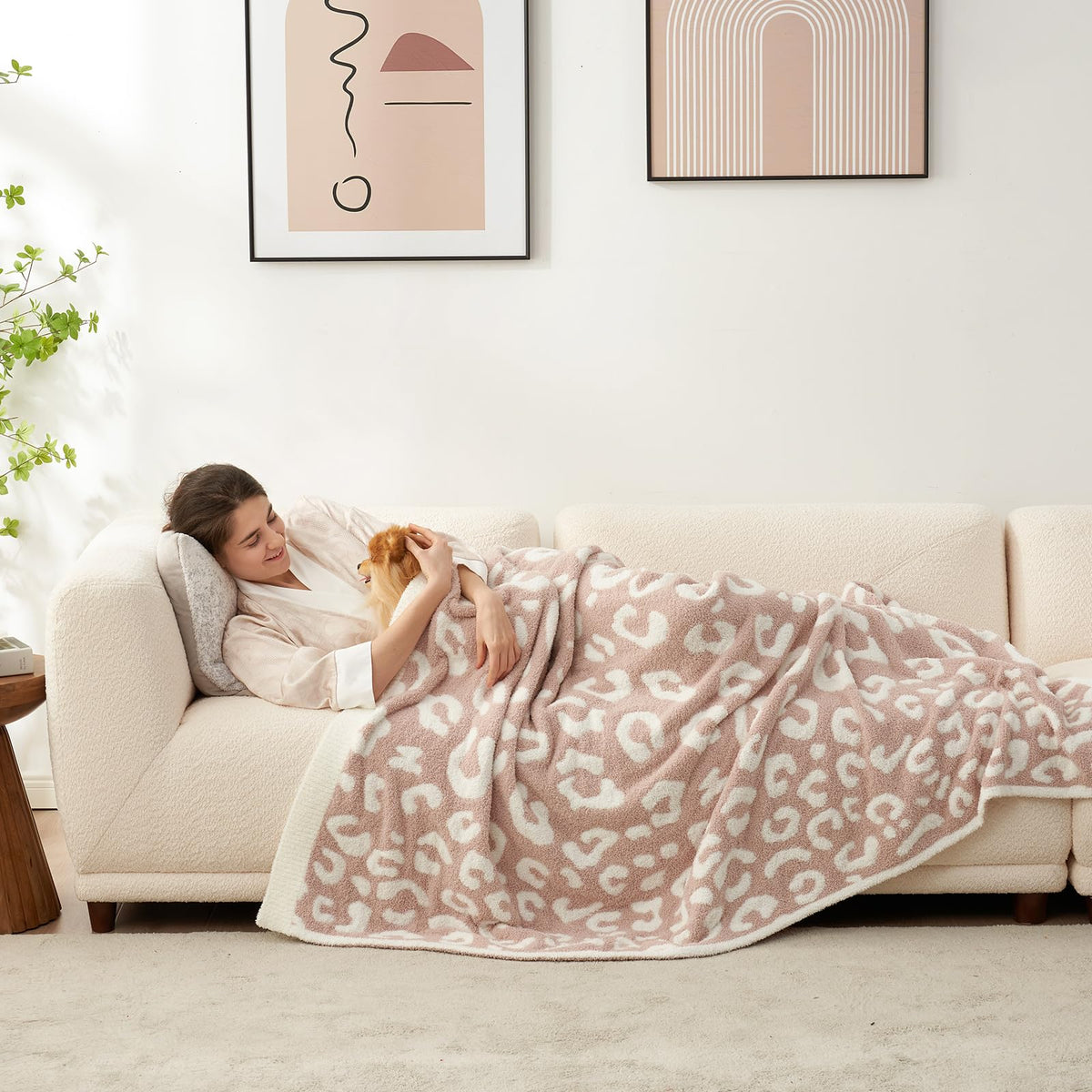 Snuggle Sac leopard blanket on bed adds elegant style and comfort.