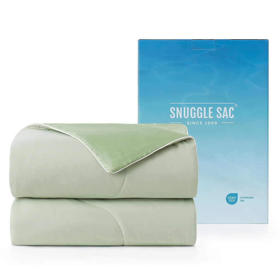 Snuggle Sac sage-green fabric closeup texture showing silky-smooth cooling surface