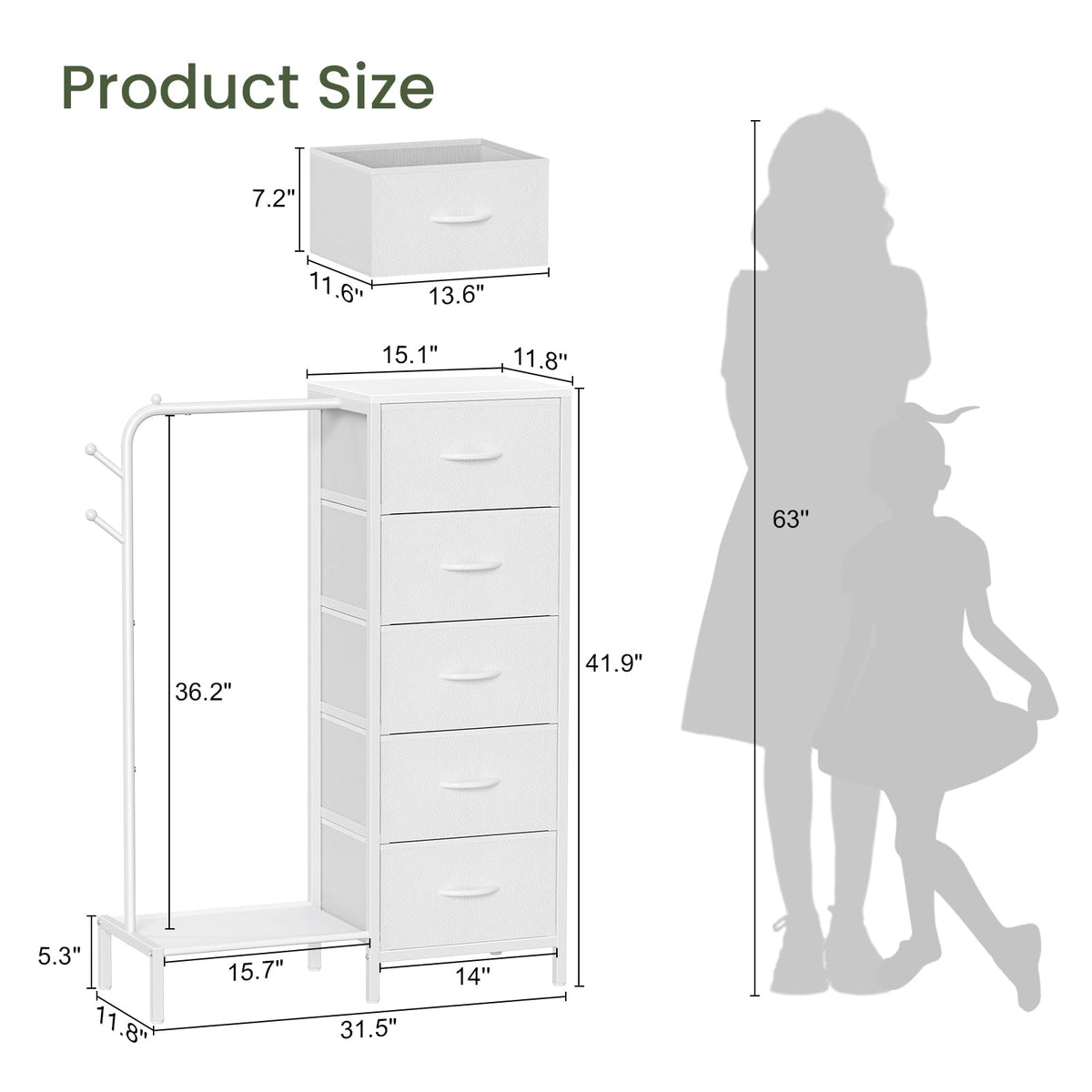 Snughome five-drawer dresser keeps folded clothes neatly organized.