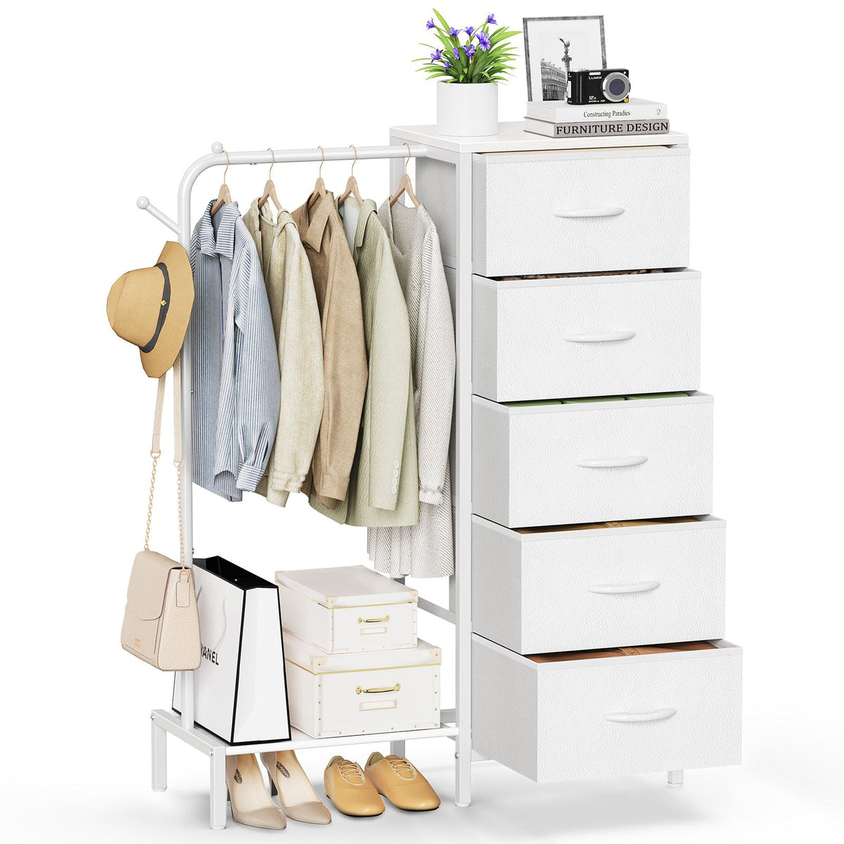 Snughome dresser-with-hanging-rack shown for compact storage in small spaces.