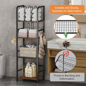 Snughome four-tier shelves keep towels, washcloths, and toiletries neatly organized and reachable.