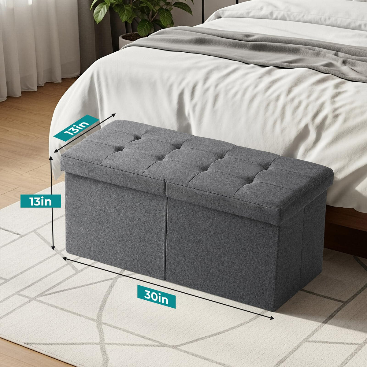Snuvid 30-inch storage ottoman bench lid open enables quick access on the run.