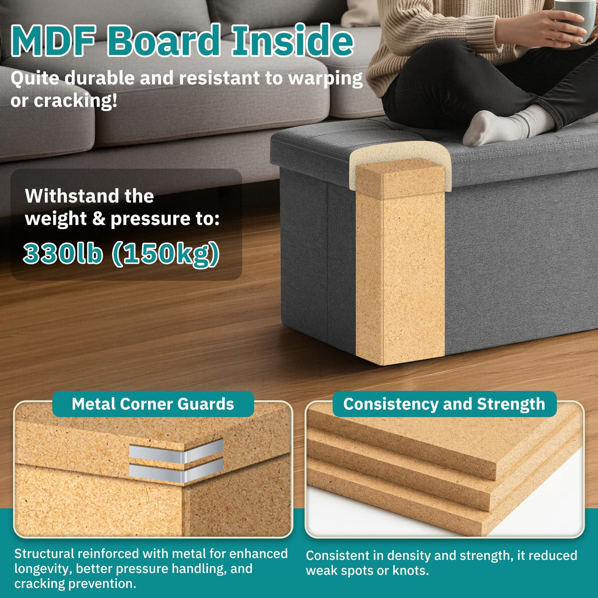 Snuvid 35-inch storage ottoman bench in entryway with hidden shoe storage