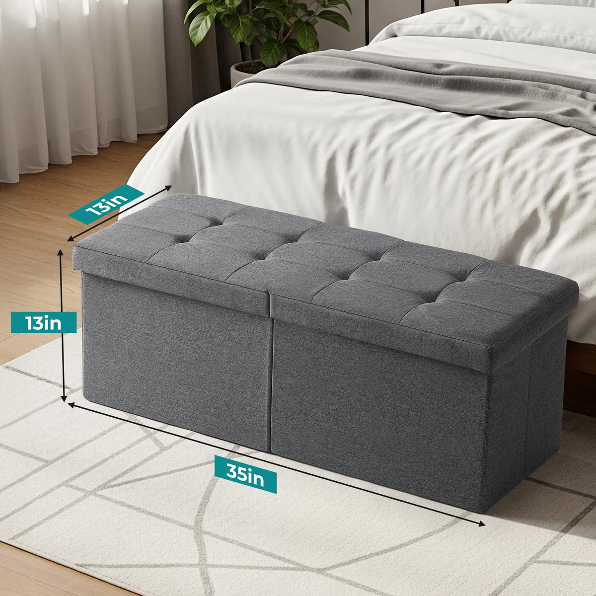 Snuvid 35-inch storage ottoman bench lid open side view for easy access