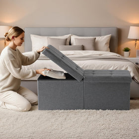 Snuvid 35-inch storage ottoman bench in living room used as multipurpose piece