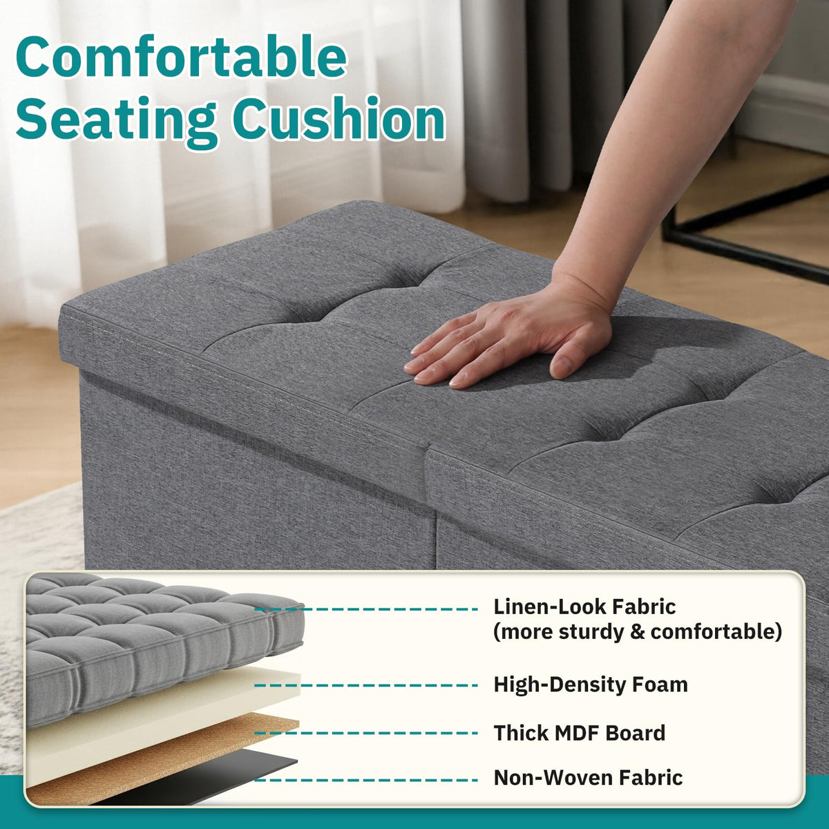 Snuvid 35-inch storage ottoman bench interior storage compartment