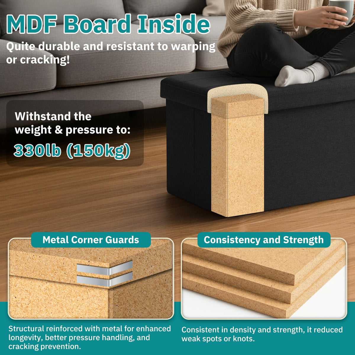 Snuvid multipurpose ottoman doubles as footrest and coffee table in living areas
