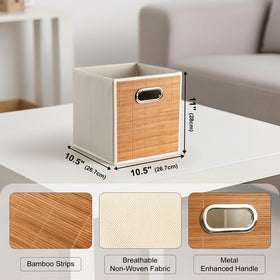 Snuvid foldable woven bin shown folded and expanded for storage.