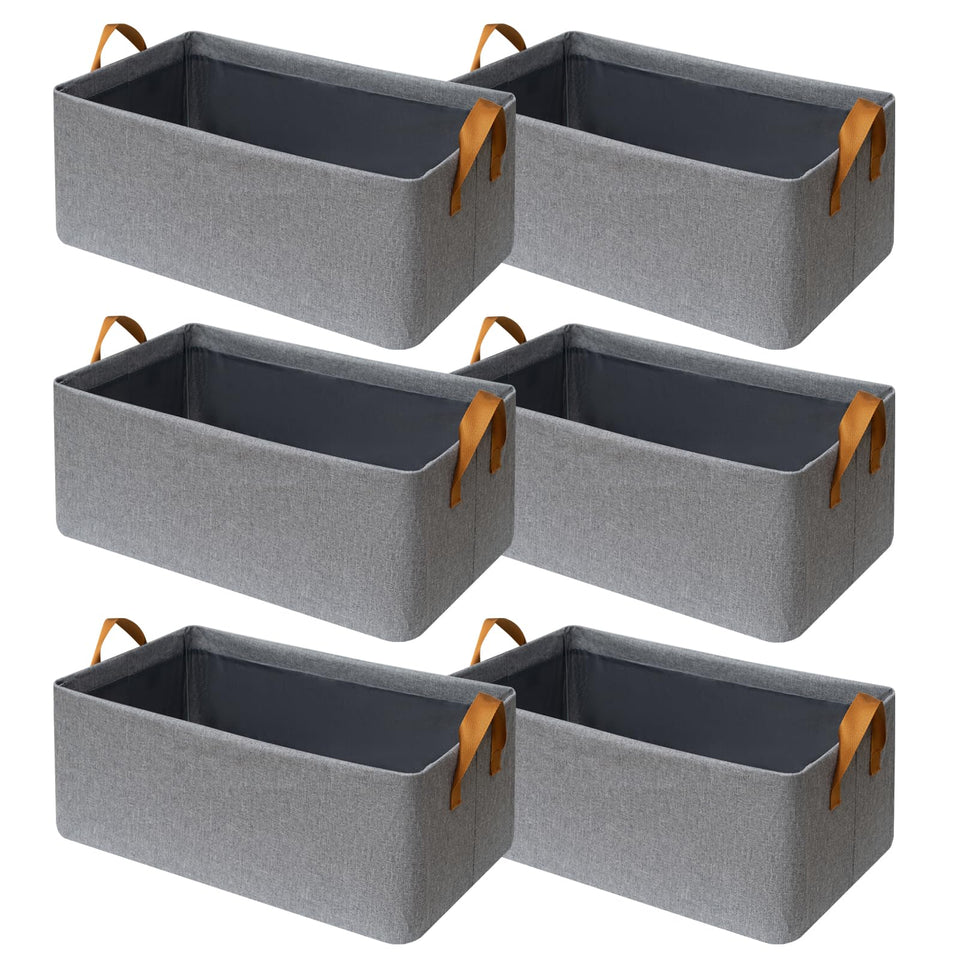 SNWDN 6 Pack Closet Bins gray front view for easy shelf organization