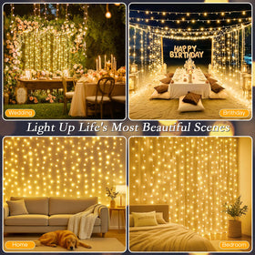 Soagrc curtain lights feature timer and eight lighting modes for flexible ambience.
