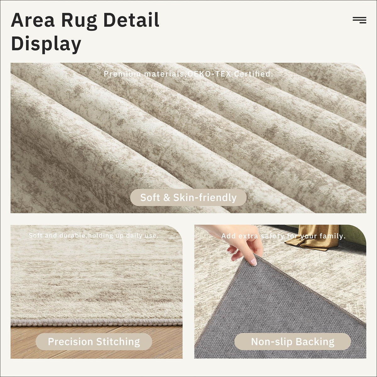 Soalmost 3x5 rug placed in entryway and living room for style and grip.