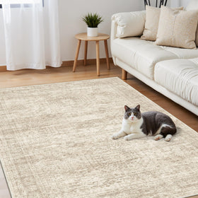 Soalmost 3x5 rug in neutral geometric pattern for versatile spaces.