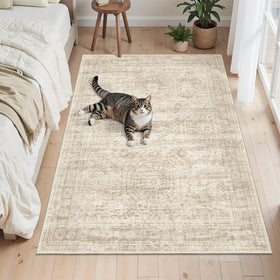 Soalmost 3x5 rug has soft pile for barefoot comfort.